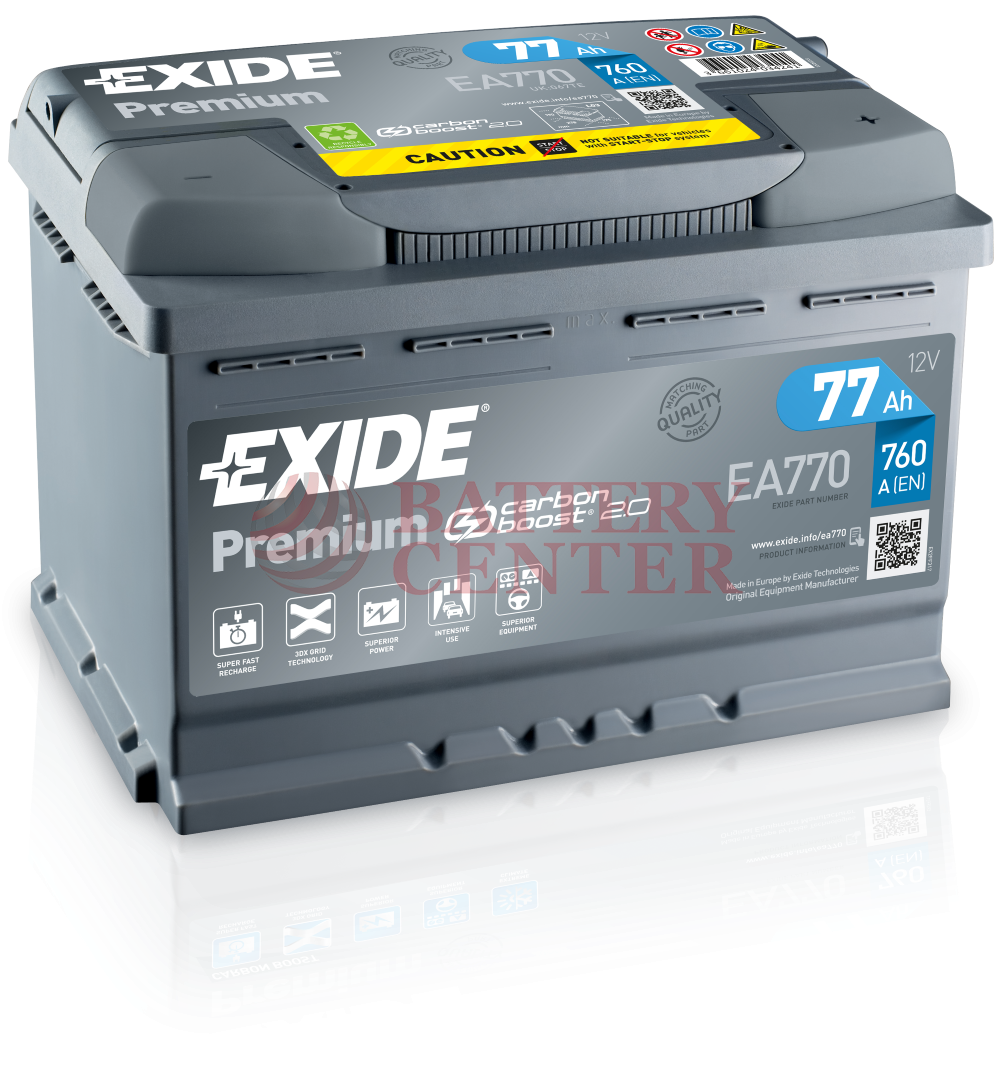 Μπαταρία Exide Premium EA770 Carbon Boost Techonology 12V Capacity 20hr ...