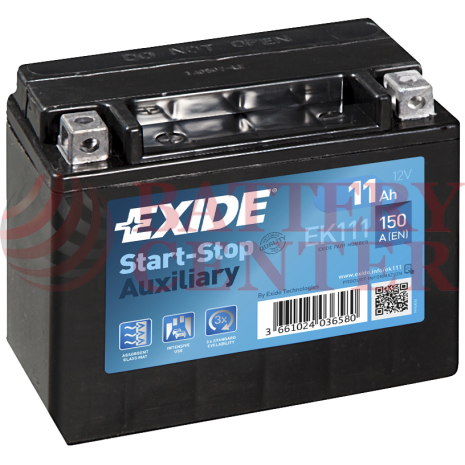 Μπαταρία Exide AGM EK111 Start Stop Auxiliary 12V Battery Capacity 20hr 11 (Ah):EN1 (Amps): 150CCA