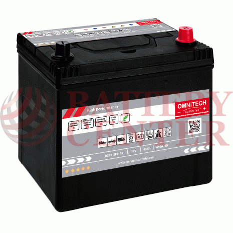 Μπαταρία Αυτοκινήτου Omnitech Batteries High Performance D23R EFB  65 Start Stop 12V  Capacity 20hr 65(Ah):EN (Amps): 650EN Εκκίνησης