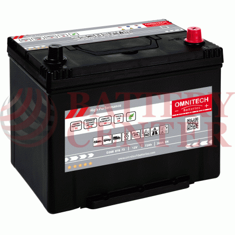 Μπαταρία Αυτοκινήτου Omnitech Batteries High Performance D26R EFB 72 Start Stop 12V  Capacity 20hr 72(Ah):EN (Amps): 760EN Εκκίνησης