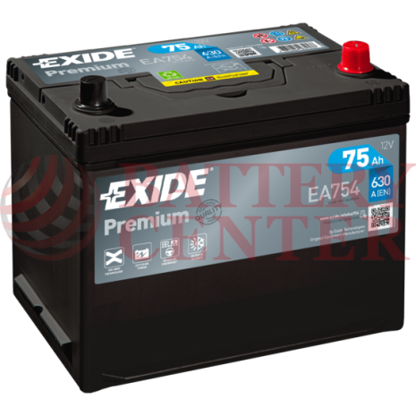 Μπαταρία Exide Premium EA754 12V Capacity 20hr  75(Ah):EN (Amps): 630EN Εκκίνησης