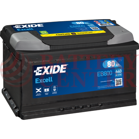 Μπαταρία Exide Excell EB800 12V Capacity 20hr  80(Ah):EN (Amps): 640EN Εκκίνησης