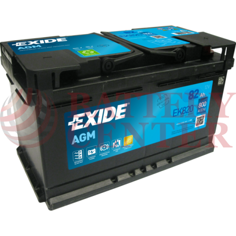 Μπαταρία Exide EK820 Start Stop AGM 12V Capacity 20hr  82(Ah):EN (Amps): 800EN Εκκίνησης